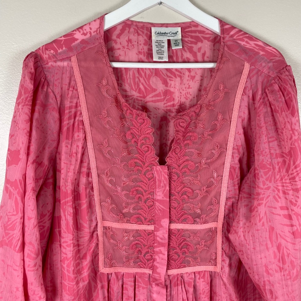 Coldwater Creek Women's 2X Tunic Top Pink Abstract Mesh Embroidery Lace - Picture 3 of 8